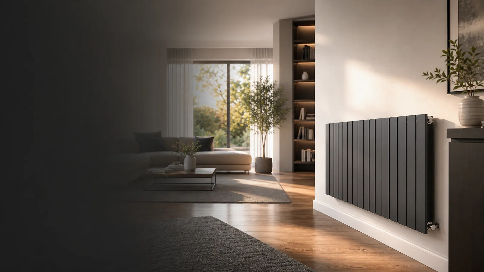 Modern nappali slim radi&aacute;torral &eacute;s kellemes fűt&eacute;si komforttal